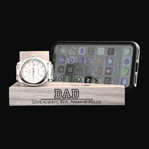 Personalised Tasmanian Oak Phone & Watch Stand - Dad