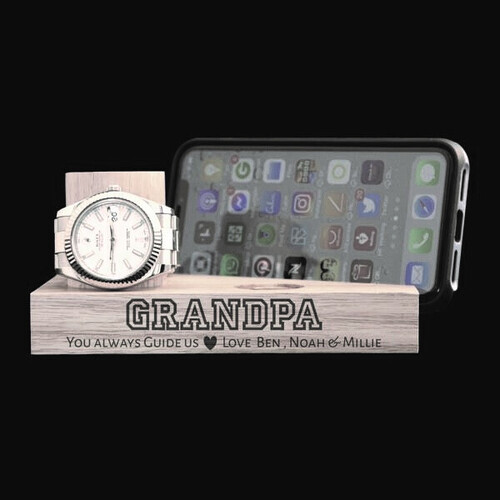 Personalised Tasmanian Oak Phone & Watch Stand - You Guide Us