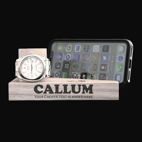 Personalised Tasmanian Oak Phone & Watch Stand - Name & Custom message