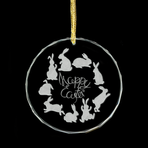 Easter Bunny Family Glass Ornament