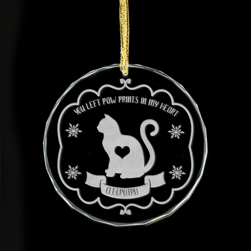 Paw Prints In My Heart Personalised Glass Ornament - Cats