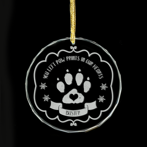 Paw Prints In My Heart Personalised Glass Ornament - Dogs