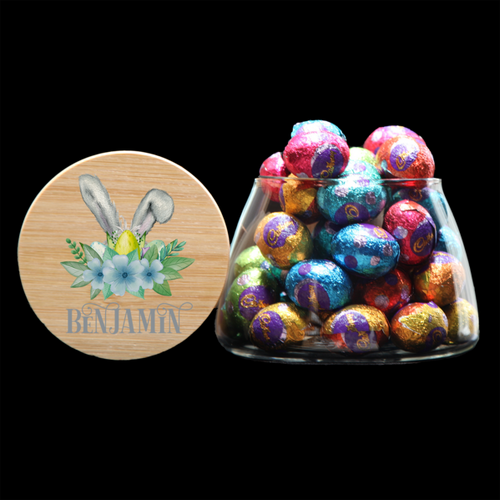 Personalised Round Bottom Lolly Jar  - Bunny Ears Blue Floral  