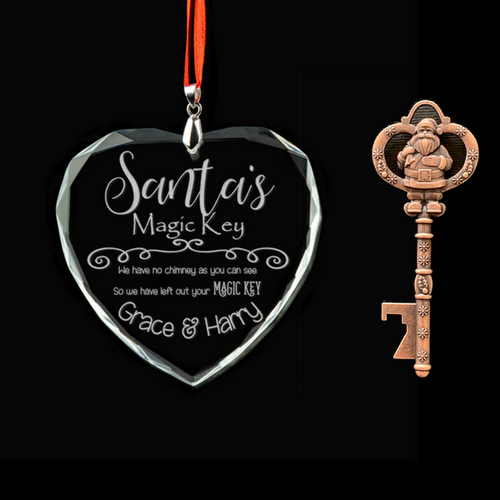 Santa's Magic Key with Engraved Crystal Heart Ornament