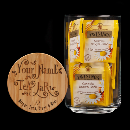 Personalised Word Art Tea Jar:Name of your choice - with the names of the gift givers included