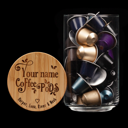 Personalised Word Art Coffee Pods Jar:Name of your choice - with the names of the gift givers included