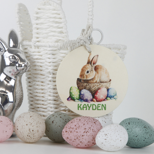 Personalised Wooden Basket Tag  - Easter Bunny in Basket