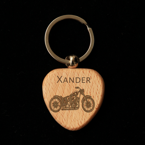 Heart Wooden Key Ring - Motorbike