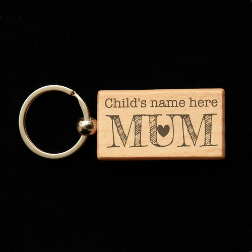 Rectangular Wooden Key Ring - Mum