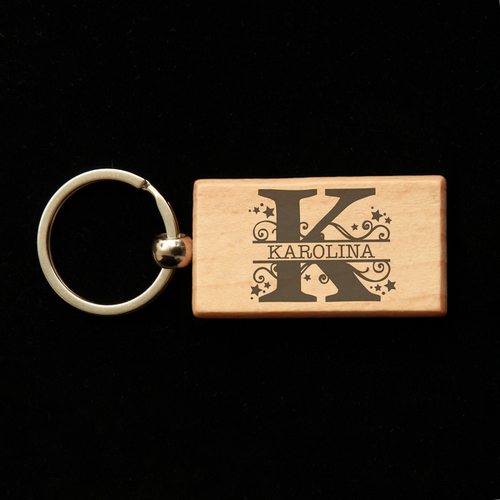 Rectangular Wooden Key Ring - You Own Initial