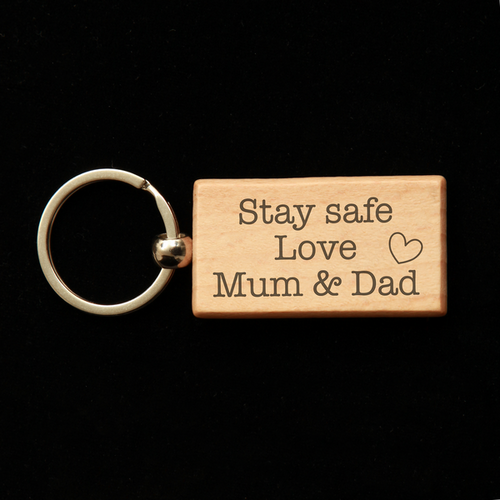 Rectangular Wooden Key Ring - Stay Safe Car 2 