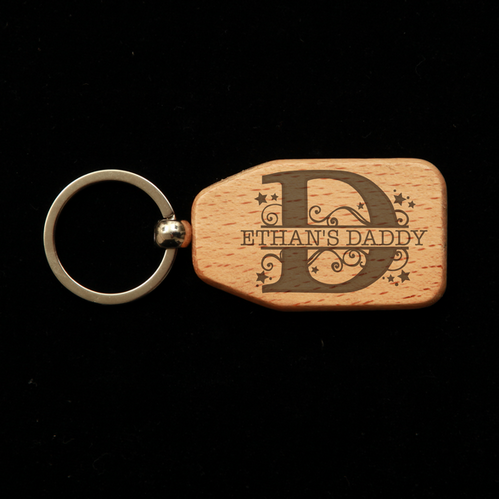 Trapezoid Wooden Key Ring - D is for Daddy