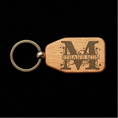 Trapezoid Wooden Key Ring - M is for Mum