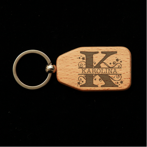 Trapezoid Wooden Key Ring - Your Own Initial