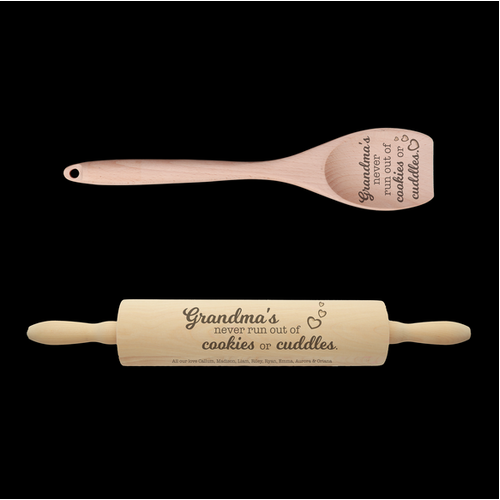 Engraved Rolling Pin & Wooden Spoon Set - Cookies & Cuddles