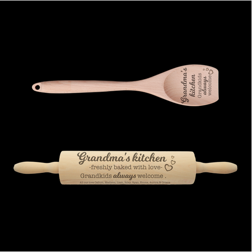 Engraved Rolling Pin & Wooden Spoon Set - Baked With Love