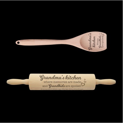 Engraved Rolling Pin & Wooden Spoon Set - Where Grandkids Are Spoiled