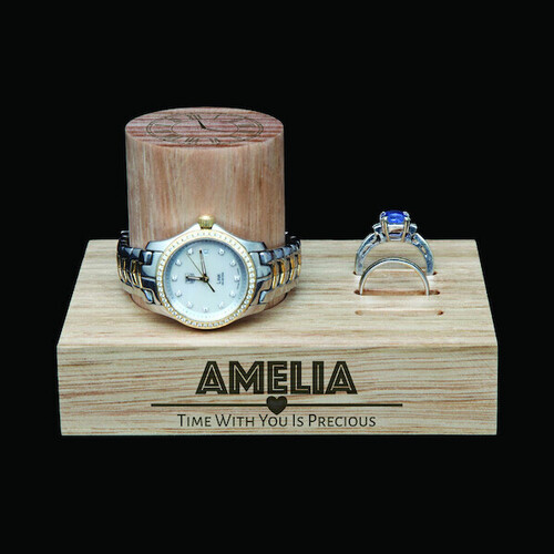 Personalised Tasmanian Oak Watch Stand - Time is Precious 